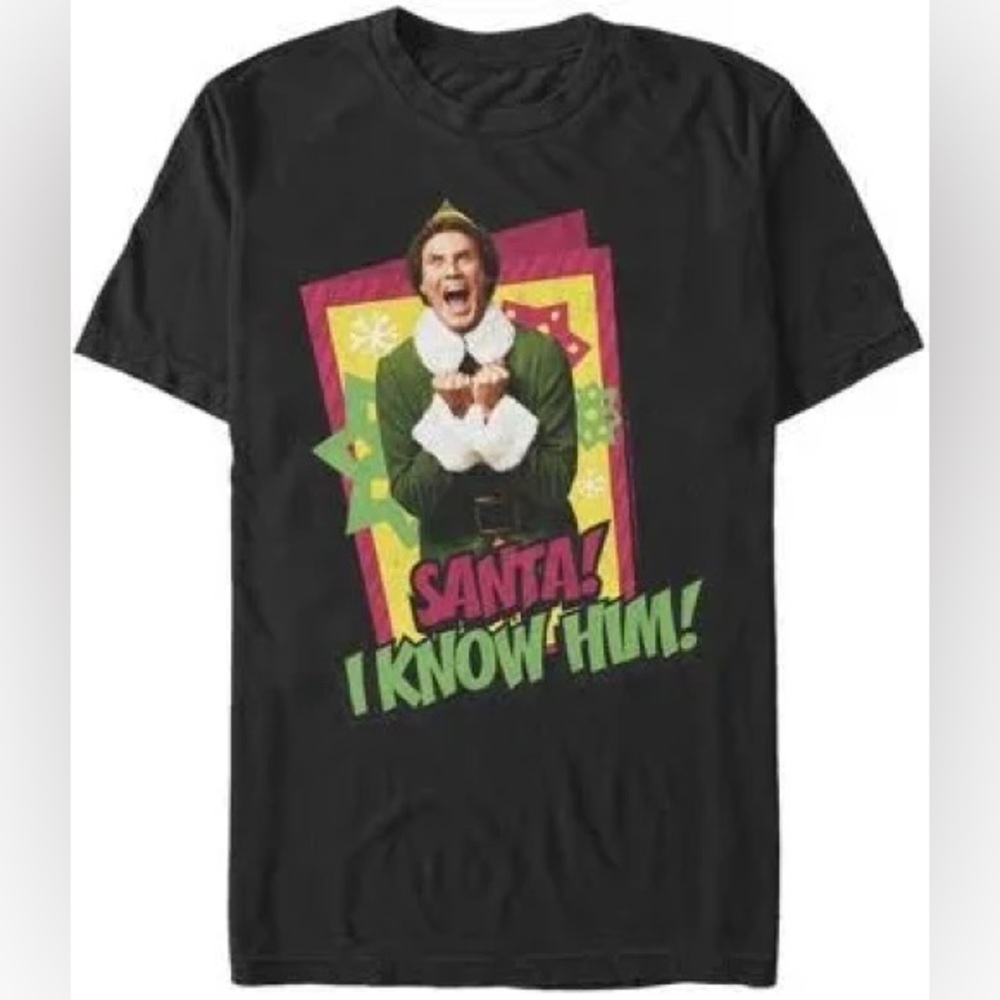 ELF Black Graphic T-Shirt - Santa I Know Him Medium